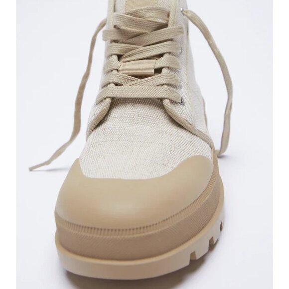Zara flat  laced fabric ankle boots - Picture 3 of 8